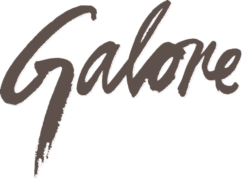 Galore logo in brown cursive font on a white background